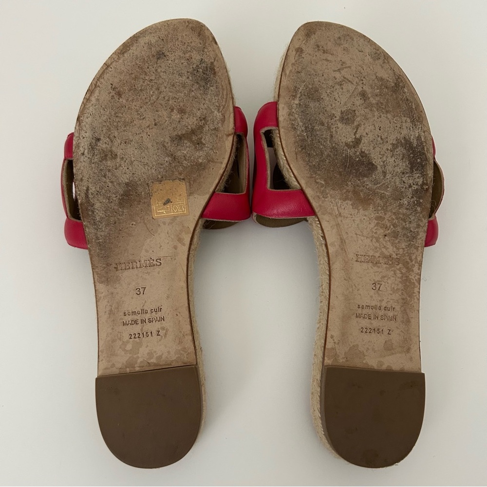 Hermes Lambskin Nappa Famosa Espadrille Slip On Flat Sandals size 37 - Picture 5 of 8